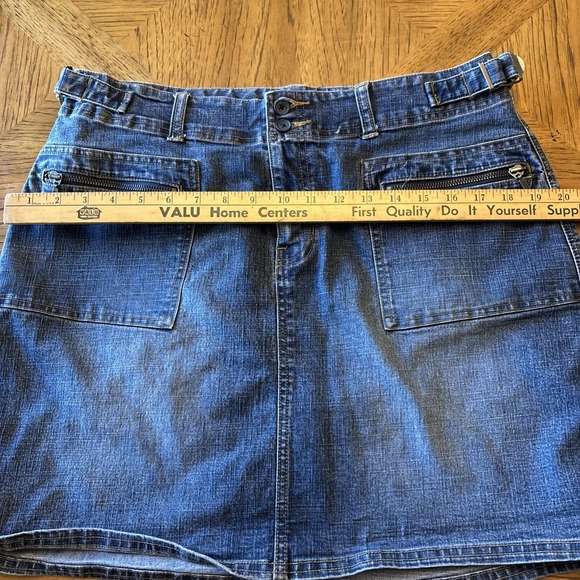 LA Blues Womens Sz 12 Denim Jean Mini Skirt Y2K 90's‎ Buckles Zippers Stretch - Picture 7 of 9